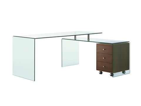 Rio Office Desk with Wood and Glass / White Lacquer and Glass