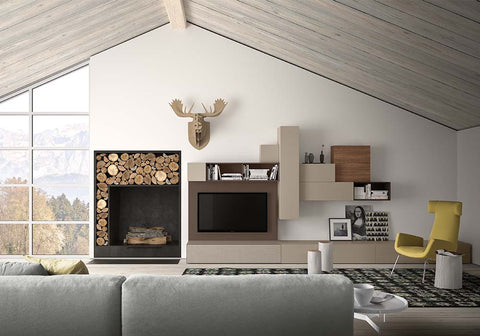 Spazio Wall Unit from Pianca, Italy in dark wood with taupe lacquer element