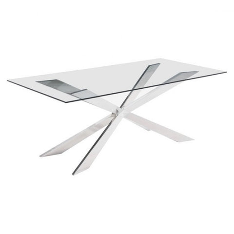 Glass and Chrome Double X Dining Table