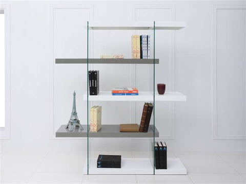 IL VETRO High Gloss White/Gray Lacquer Bookcase - floor sample