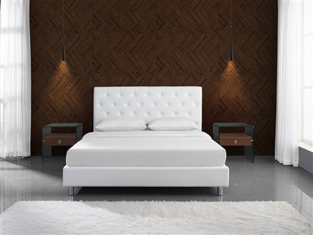 White Eco-Leather Queen Bed with Stainless Legs