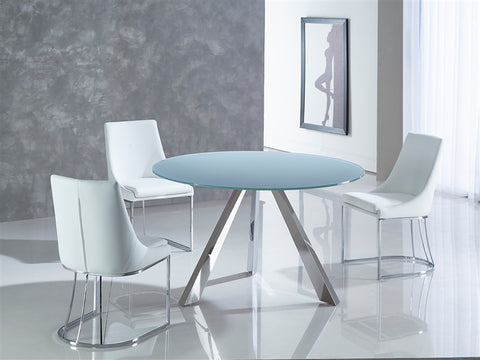 Mondrian Dining Table in Gray Glass with Stainless Steel Base