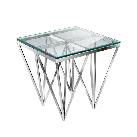 Luxor End Table - 24" Tempered glass with Polished Stainless Steel frame