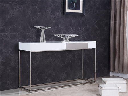 High Gloss White Lacquer console Table. Size: 53 W x 16 D x 30 H  in