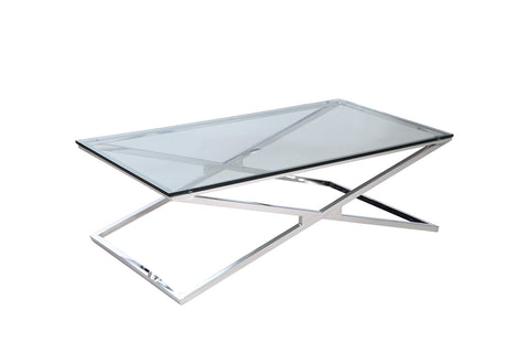 Affini Coffee Table Glass with X-frame stainless steel table base