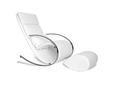 Chloe Rocker Chair with Ottoman in white Ecoleather