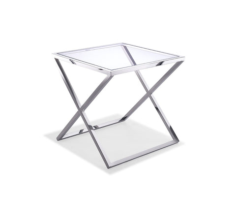 Side Table Glass With Stainless Base