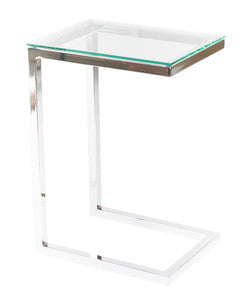 Glass End Table Safari Cee by Kube    12W x 16D x 22.5H in chrome or satin nickel frame with different colored tops