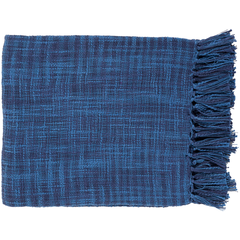 Fringed Navy Cotton Throw   tor005